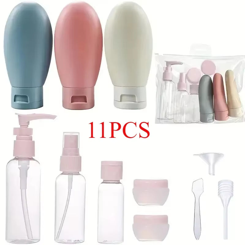 11PCS Travel Refillable Bottle Set Refillable Spray Lotion Shampoo Shower Tube Bottling Refill Cosmetic Container Squeeze Tubes