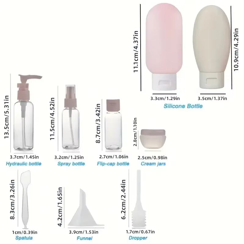 11PCS Travel Refillable Bottle Set Refillable Spray Lotion Shampoo Shower Tube Bottling Refill Cosmetic Container Squeeze Tubes